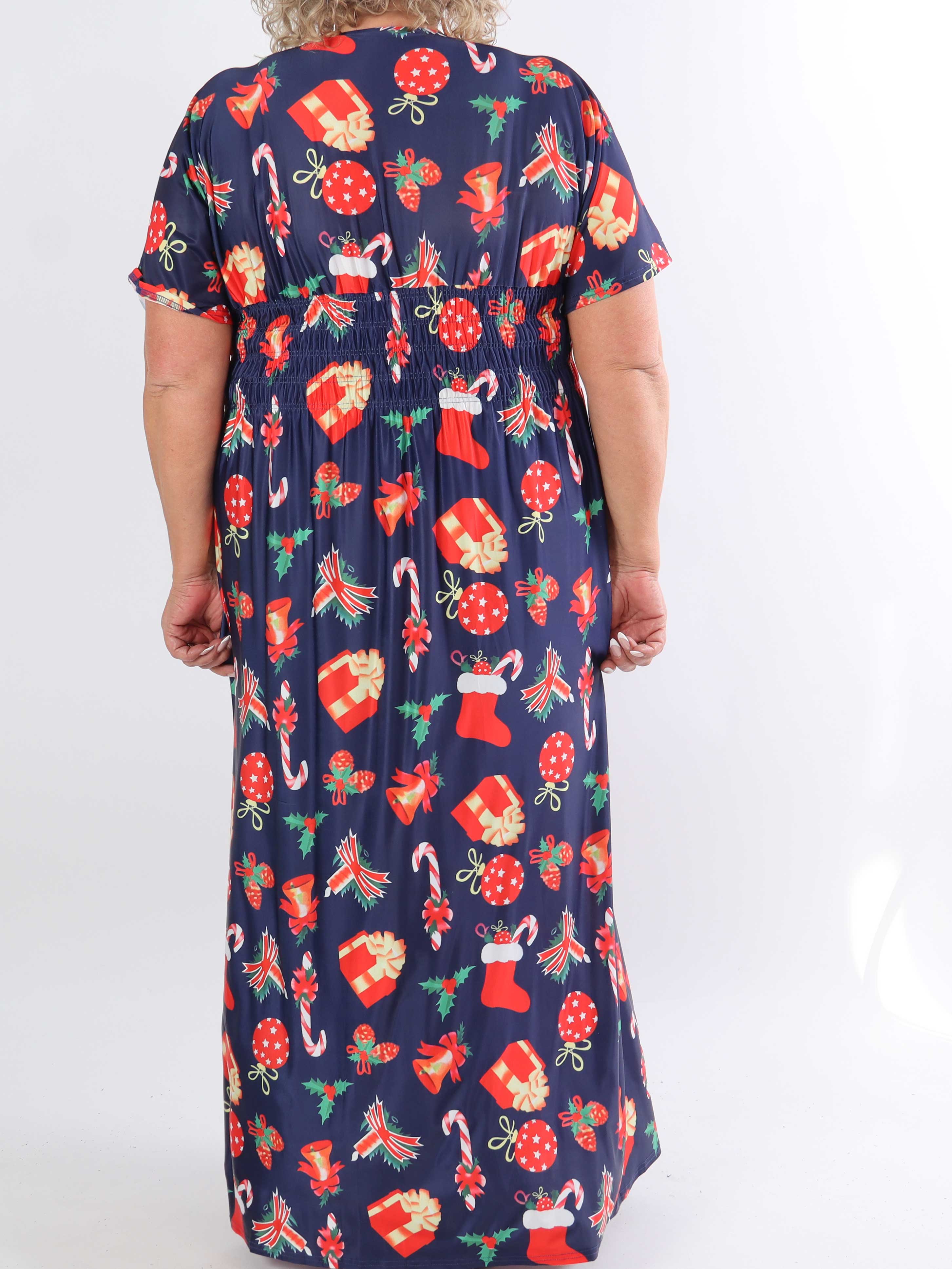 Pams Holiday - Lång stretchig plus size-klänning med julmotiv